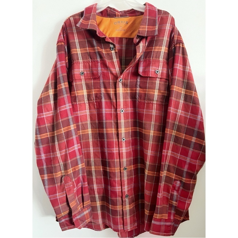 Orvis • Orange Red Plaid Button-Up Shirt